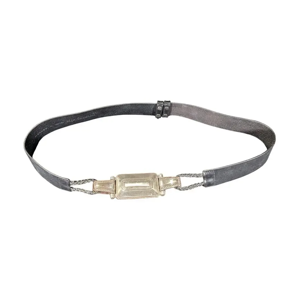 Vintage Olga Santini Genuine Leather Belt Silver Plaque Buckle Braided Size XL